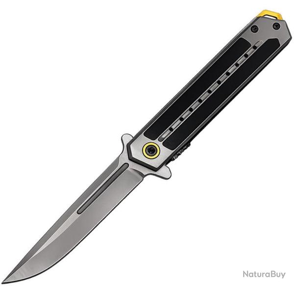 Couteau ElitEdge A/O Lame Acier Inoxydable Manche Inox Gris, Insert G10 Noir Linerlock EE10A131GYGC