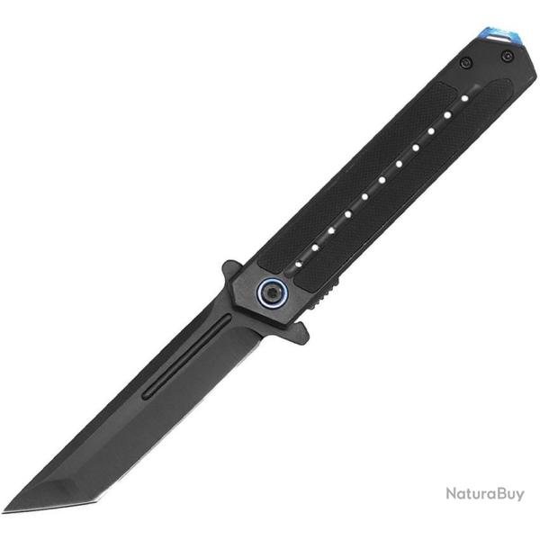 Couteau ElitEdge A/O Lame Acier Inoxydable Manche Inox Noir, Insert G10 Noir Linerlock EE10A131BBLT