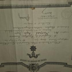 Dipl&ocirc;me du Dragon de l'Annam, officier du 21&deg; regiment d'infanterie coloniale, 1926.