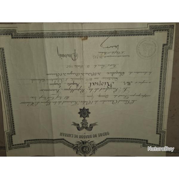 Dipl�me du Dragon de l'Annam, officier du 21� regiment d'infanterie coloniale, 1926.