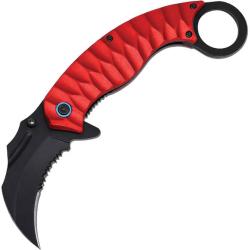 Couteau ElitEdge Karambit A/O Lame Acier Inoxydable Manche Alu Sculpt&eacute; Rouge Linerlock EE10A13