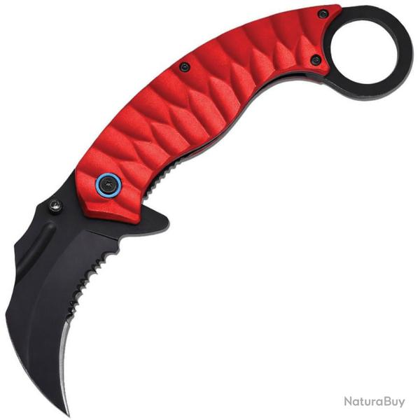 Couteau ElitEdge Karambit A/O Lame Acier Inoxydable Manche Alu Sculpt� Rouge Linerlock EE10A13