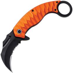 Couteau ElitEdge Karambit A/O Lame Acier Inox Manche Aluminium Sculpt&eacute; Orange Linerlock EE10A130OR