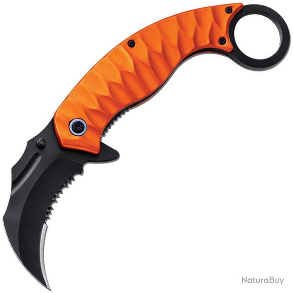 Couteau ElitEdge Karambit A/O Lame Acier Inox Manche Aluminium Sculpt� Orange Linerlock EE10A130OR