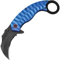 Couteau ElitEdge Karambit A/O Lame Acier Inox Manche Aluminium Sculpt&eacute; Bleu Linerlock EE10A130BL