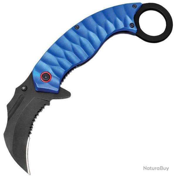 Couteau ElitEdge Karambit A/O Lame Acier Inox Manche Aluminium Sculpt� Bleu Linerlock EE10A130BL