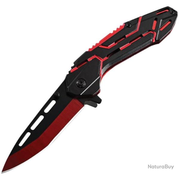 Couteau ElitEdge A/O Lame Acier Inoxydable Manche Aluminium Noir/Rouge Linerlock EE10A129RD