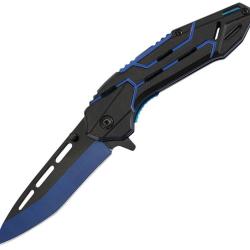 Couteau ElitEdge A/O Lame Acier Inoxydable Manche Aluminium Noir/Bleu Linerlock EE10A129BL