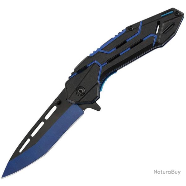 Couteau ElitEdge A/O Lame Acier Inoxydable Manche Aluminium Noir/Bleu Linerlock EE10A129BL