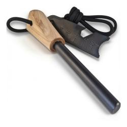 Allume-Feu 12cm Magn&eacute;sium Manche Bois Pierre &agrave; Feu Survival Outdoor Bushcraft Camping
