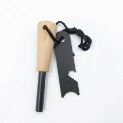 Allume-Feu 10cm Magn&eacute;sium Manche Bois Pierre &agrave; Feu Survival Outdoor Bushcraft Camping