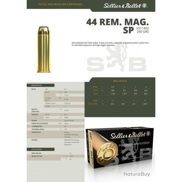 Cartouche Sellier Bellot 44 Rem mag SP 15.55g