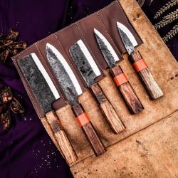 Set couteaux japonais avec fourreau cuir