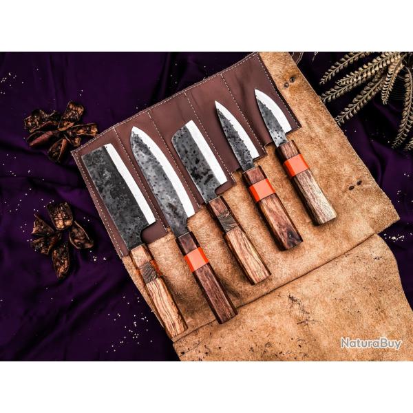 Set couteaux japonais avec fourreau cuir