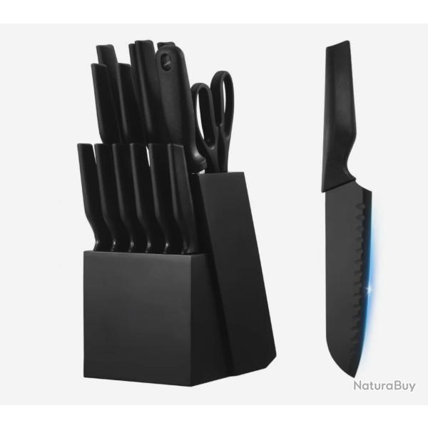 Ensemble Couteaux Cuisine avec Bloc, 15 Pi�ces, Lame en Acier Inox...ENCHERE 1 EURO