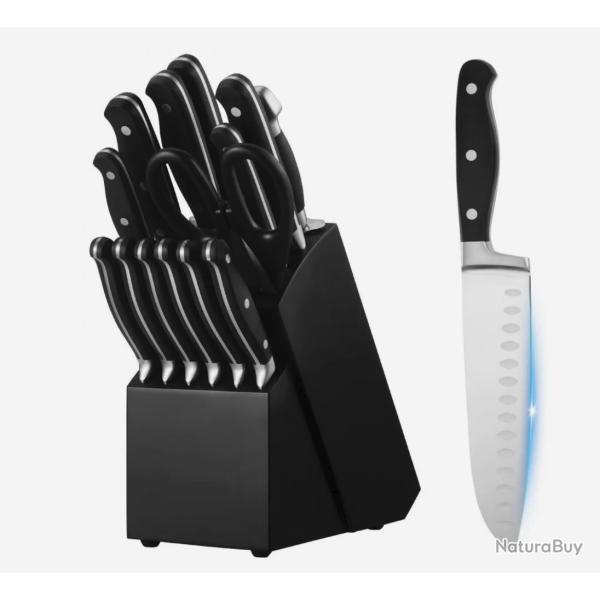 Ensemble Couteaux Cuisine avec Bloc, 15 PCS Tranchants en Acier Inoxydable....ENCHERE 1 EURO