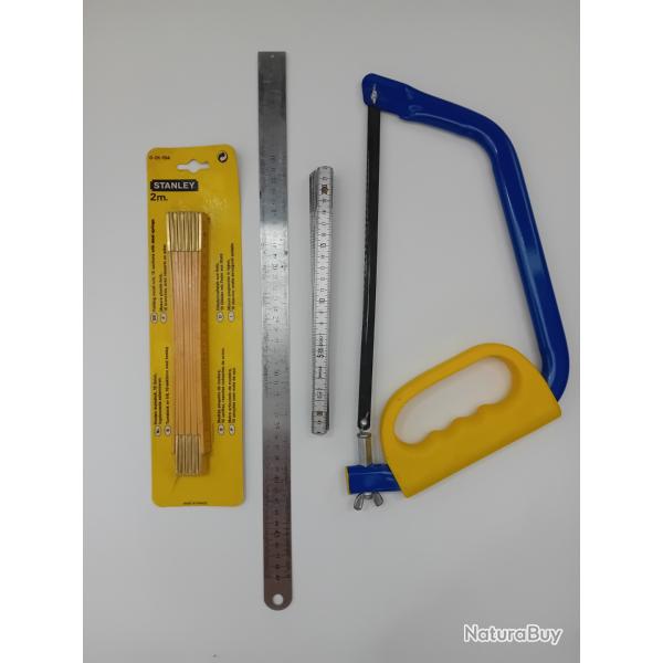 Lot 2 double m�tres pliants Stanley & alu r�glet 50cm scie � m�taux 300 mm