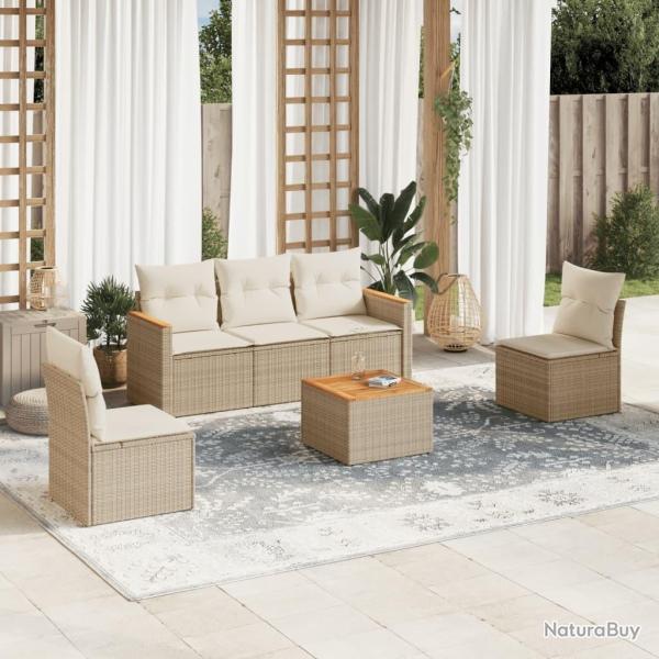 Salon de jardin avec coussins 6 pcs beige r�sine tress�e