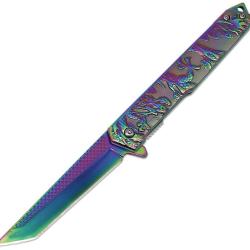 Couteau ElitEdge Dragon A/O Lame Acier Inoxydable Manche Inox Sculpt&eacute; Spectrum Linerlock EE10A134RB