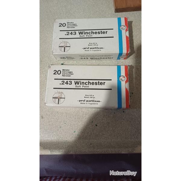 1 boite plus 6 cartouches 243 winchester partizan