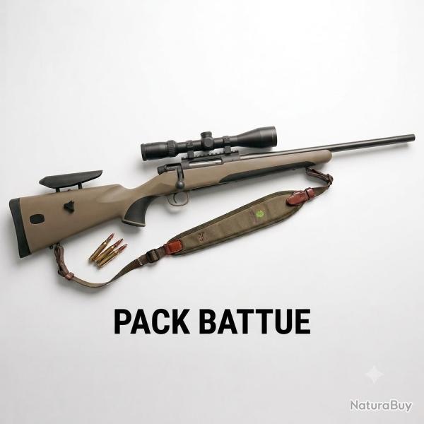 Pack Battue carabine MAUSER M18 Feldjagb cal.300win Flut� Filet� + lunette 1-6x24 Optisan + bretelle