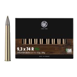 Munitions RWS 9,3x74 R EVO Green Sans Plomb 11,9 g - Bte 20 - RWS 9.3x74 R Evo  11.9