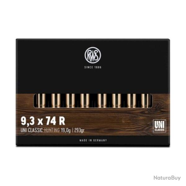 RWS 9.3x74 R Uni Classic 19g 293 GR (Boite de 20) - RWS 9.3.74R Uni Clsc 19g