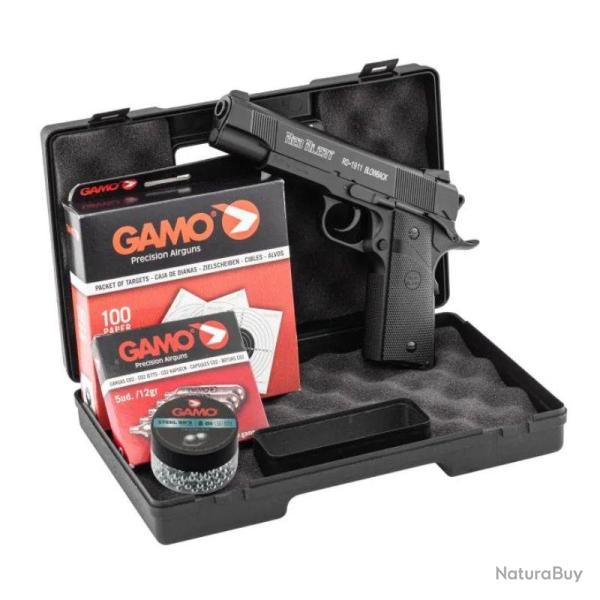 Pack Gamo Pistolet Red Alert 4.5mm 3.65 Joules BB CO2 - Pack Gamo Pistolet 1911