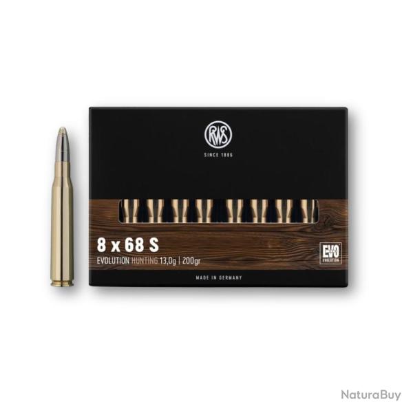 Munitions RWS 8x68 S EVO 13,0 g - 201 gr - Boite de 20 - RWS 8x68S evo 13g
