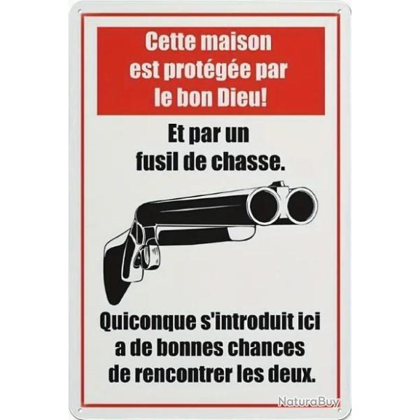 Panneau de protection rustique en bois - Prot�g�e par le bon dieu et par un fusil - Liv Gratuite