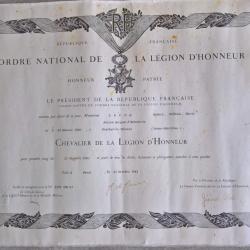 Dipl&ocirc;me Chevalier de La L&eacute;gion d'honneur