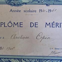 Dipl&ocirc;me de m&eacute;rite 1940-1941 WW2