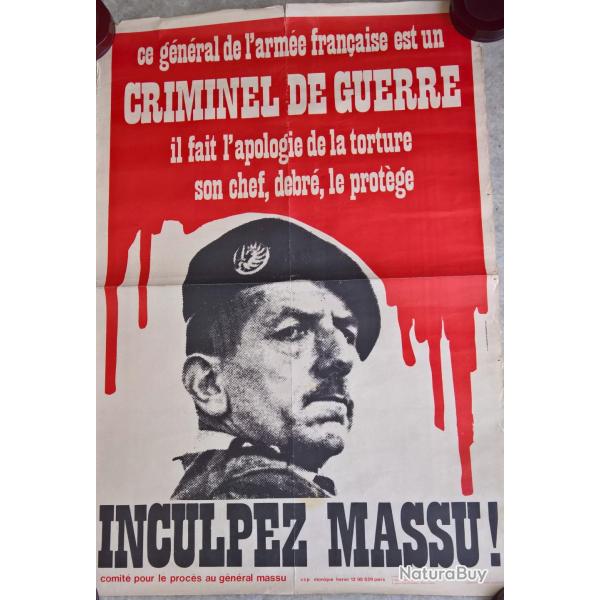 Affiche INCULPEZ MASSU, anti G�n�ral Massu guerre d'Alg�rie