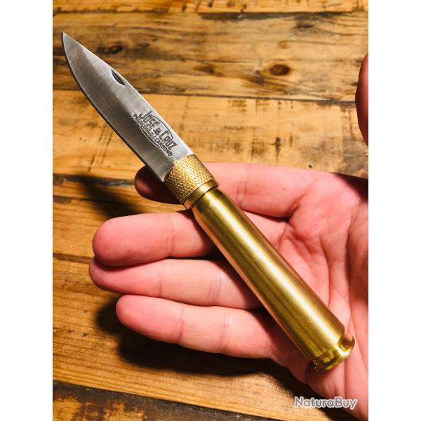 Couteau de Poche Artisanal Jos� Da Cruz 19cm Manche en LAITON balle de fusil Lame Acier Carbone neuf