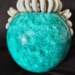 Vase boule Gustave Asch - Sainte Radegonde - Turquoise et serpentins blancs - 1900-1910