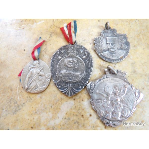 4 insignes gloire Serbes  Paris 1916  Joffre 1915 comit� f�tes Dijon 15 r�cup�reration argent 14 18