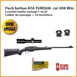 Pack battue ATA TURQUA NOIRE BUSC R&Eacute;GLABLE CAL 308 WIN + lunette hawke 1-4x24 Montage haut