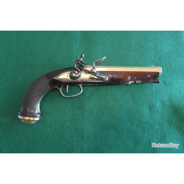 Beau pistolet � silex d'officier de marine 18�