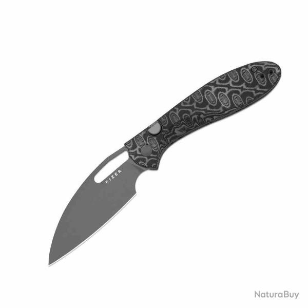 Couteau Kizer Masu Lame Acier 14C28N Manche Micarta Vortex Gris Button Liner Lock KIV3697A2