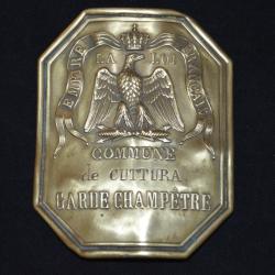 PLAQUE BAUDRIER GARDE CHAMPETRE COMMUNE DE CUTTURA (JURA)-EMPIRE FRANCAIS-NAPOLEON III-GUERRE 1870