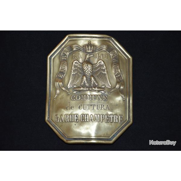 PLAQUE BAUDRIER GARDE CHAMPETRE COMMUNE DE CUTTURA (JURA)-EMPIRE FRANCAIS-NAPOLEON III-GUERRE 1870