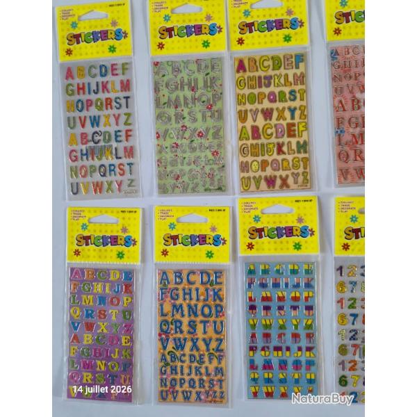 Lot de 11 pochettes d'adh�sifs, Stickers lettres et chiffres, de formes vari�es                  gra