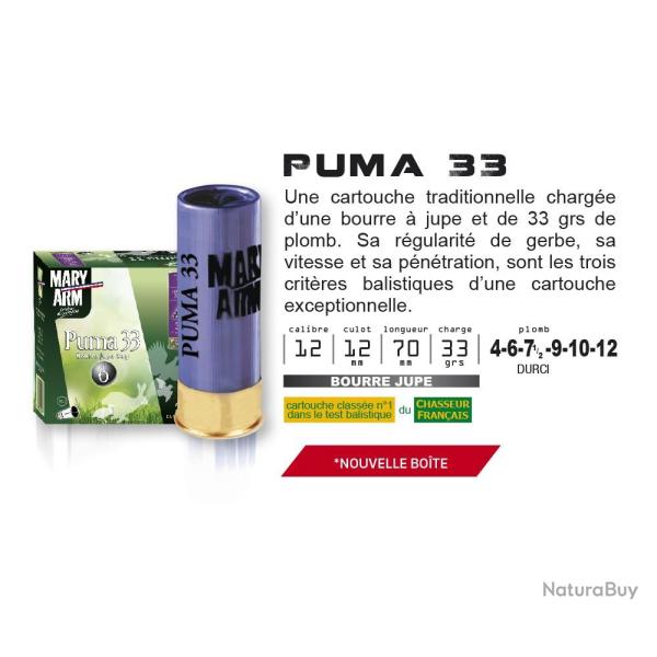 Cartouches Puma 33 Cal.12/70 33grs - MARY ARM 7.5