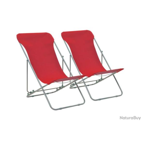 Chaises plage pliantes acier tissu Oxford rouge r�glables lot 2