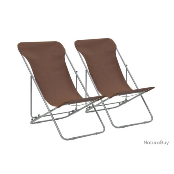 Chaises plage pliantes acier tissu Oxford marron r�glables lot 2