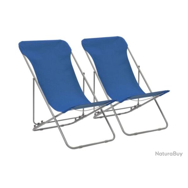 Chaises plage pliantes acier tissu Oxford bleu r�glables lot 2