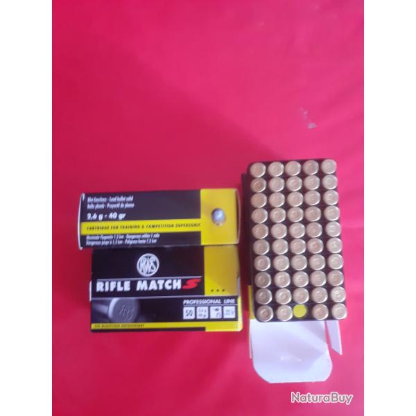 cartouches 22 cal lr RWS rifle match S. 2.6g - 40 gr