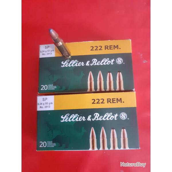 Lot cartouches cal 222 REM Sellier Bellot . 3.24g - 50 grs