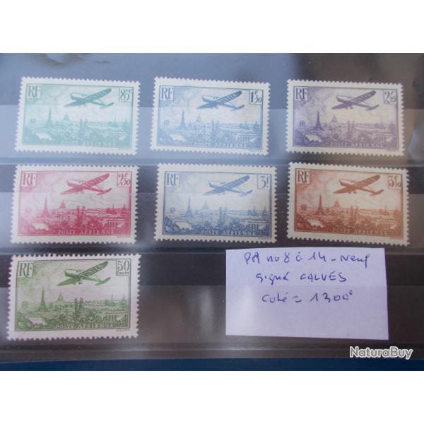 lot timbres poste a�rienne n�8 a 14,nauf,sign�s CALVES!!cot� yvert:1300 euros