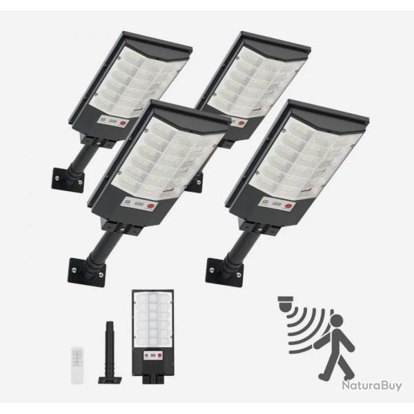 4 Lampadaires Solaire 500 W Projecteur LED Solaire 50 000 Lm D�tecteur de Mouvement et T�l�commande
